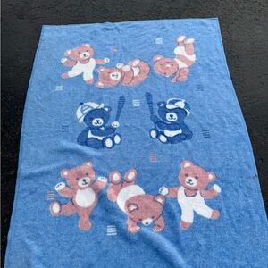 Vintage 90s Blue Teddy Bear fleece blanket